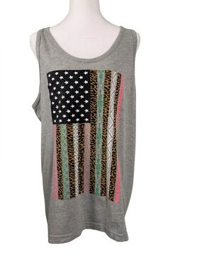 Maurices Grey Tank Top Gray, Black, Pink, & Gold Flag Graphic size XL Festive